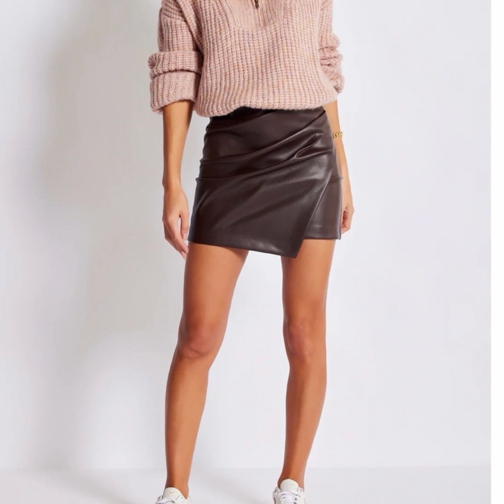 bishop + young Black Faux Leather Draped Mini Skirt